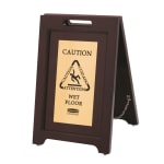 Rubbermaid Executive Series 22 Inch Wooden Multilingual Caution Sign, 2 Sided, Dark Wood and Gold